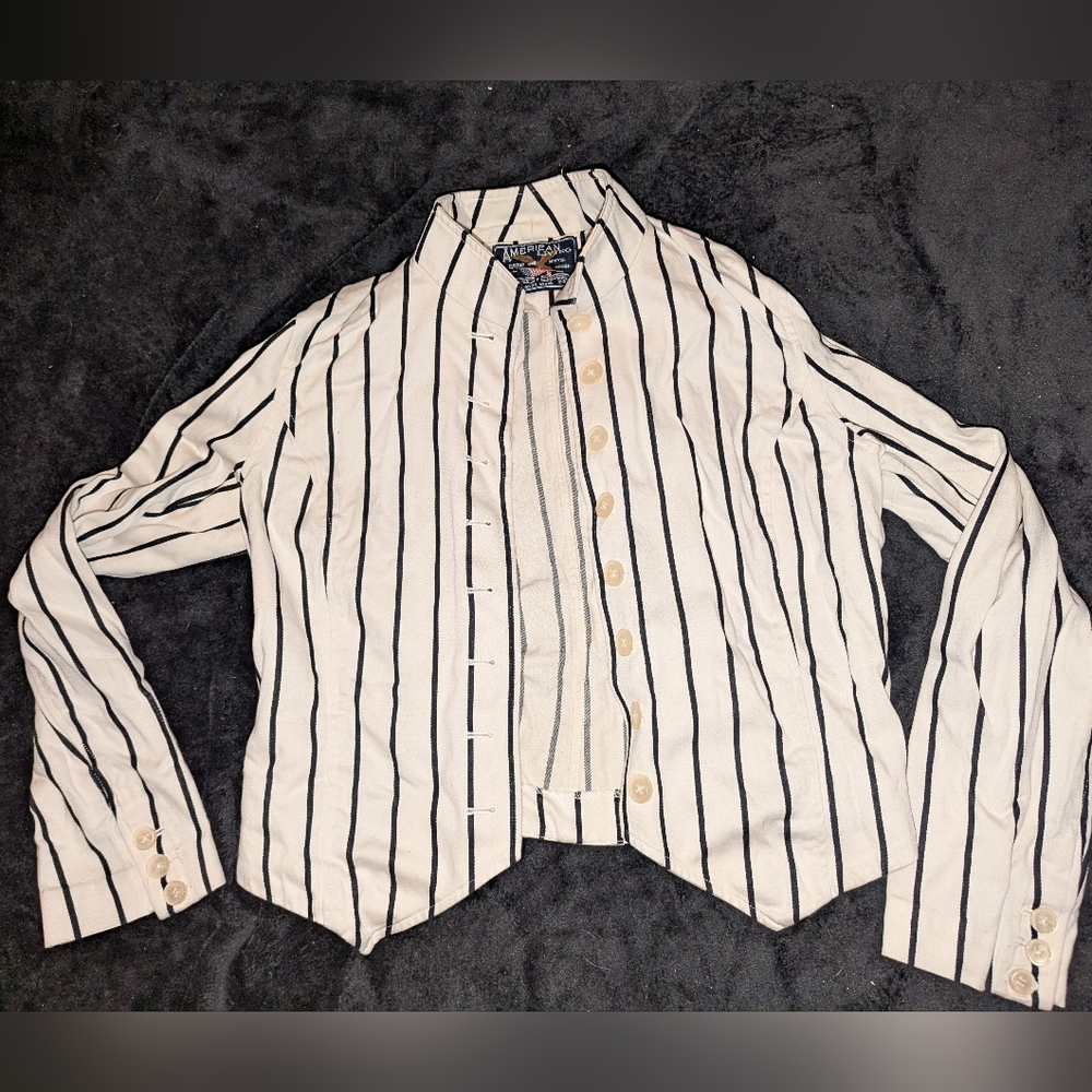 American Living White Pinstripe Waist Length Jacket